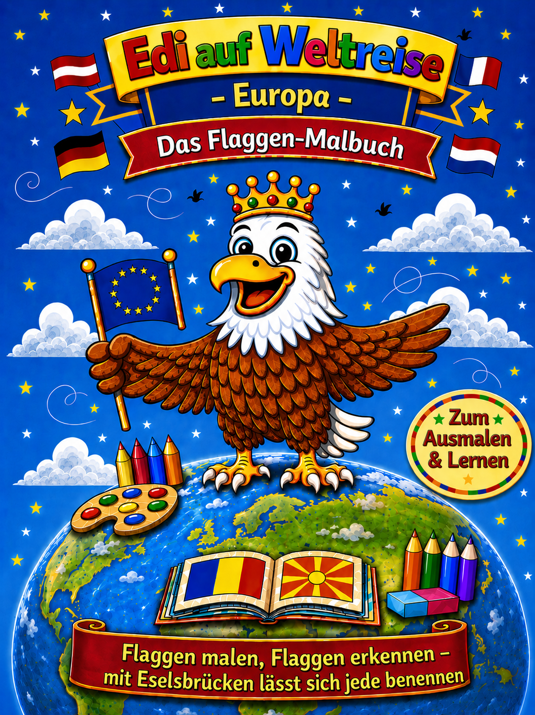 Edi auf Weltreise – Flaggen Mal-und Entdeckbuch für Kinder: Europa